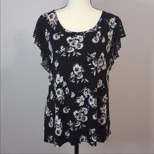 Torrid Black Floral Super Soft Flutter Sleeve Top